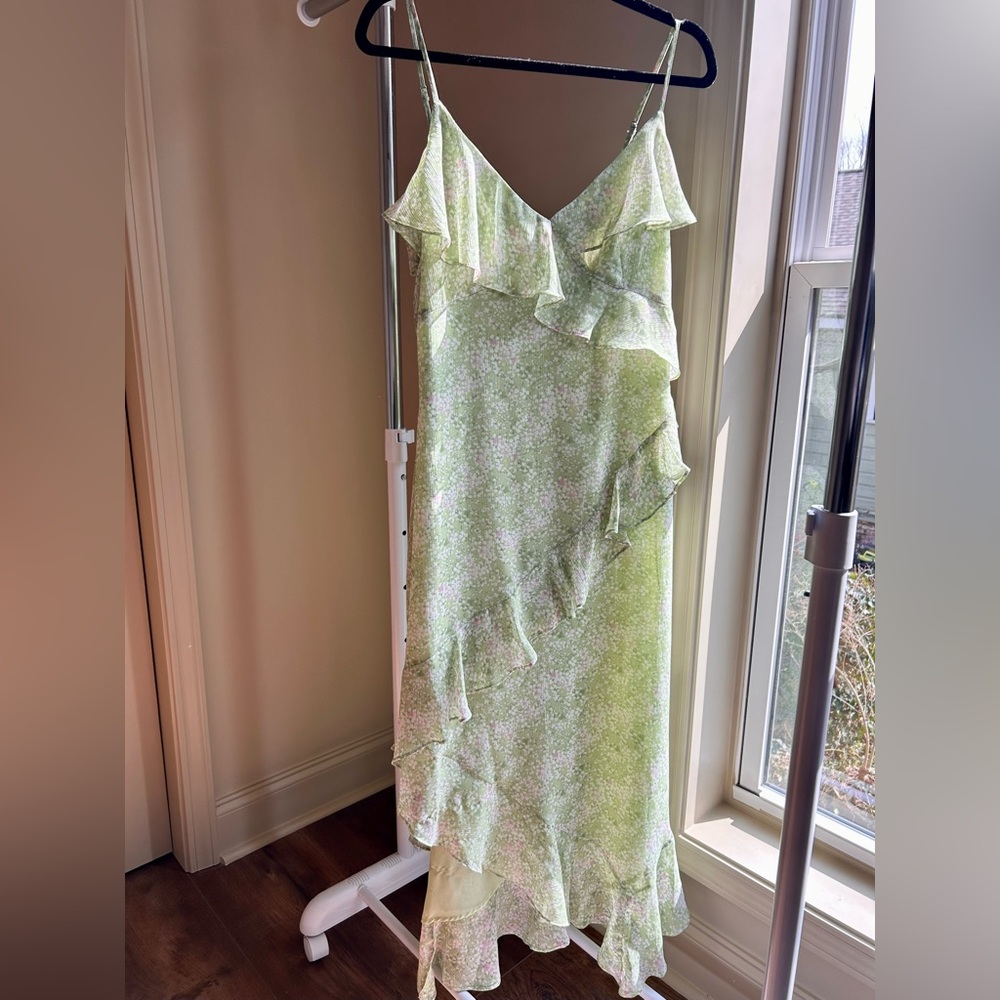 ASTR The Label Floral Ruffle Midi Dress L | Green Floral Print Slip Dress - Picture 3 of 5